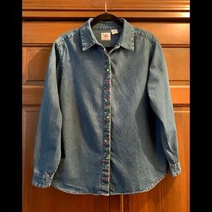 Christmas Button Down Denim Shirt - Vintage